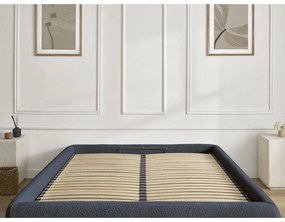 Тъмносиньо двойно легло 180x200 cm тапицирано с място за съхранение/без табла с включена подматрачна рамка Inera – Bobochic Paris