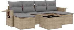 3252866 vidaXL Градински диван с възглавници, 7 части, бежов полиратан