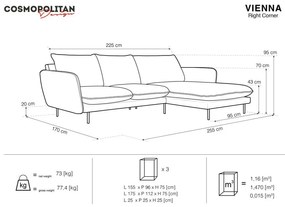 Бежов ъглов диван от кадифе , десен ъгъл Vienna - Cosmopolitan Design