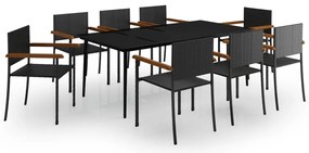 3099424 vidaXL Градински трапезен комплект, 9 части, черен