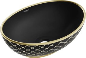 Mexen Elza умивалник за плот 40 x 33 см, черно мат/златна шарка решетка - 21014029