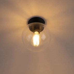 Арт деко плафон черен с прозрачно стъкло - Pallon