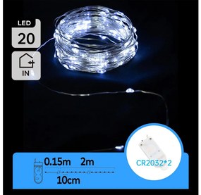 Aigostar - LED коледен гирлянд 20xLED/2x3V 2m студено бяло