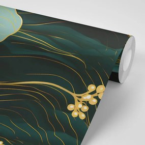 Тапет – Луксозно зелено-златно цвете