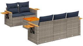 3226628 vidaXL Градински диван с възглавници, 6 части, полиратан, сив