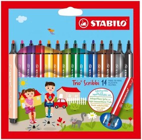 Комплект флумастери, Stabilo, Trio Scribbi ST368/14-01, 14 цвята