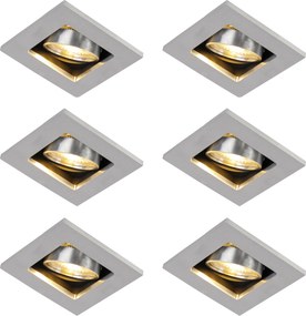 Комплект от 6 модерни вградени прожектора алуминиеви въртящи се и накланящи се GU10 50mm - Qure