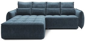 Син кадифен разтегателен ъглов диван с място за съхранение (ляв ъгъл) Campo – ELTAP