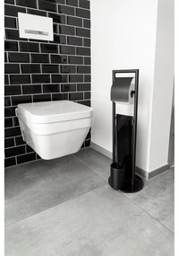 Черна поставка за тоалетна хартия стойка с четка от неръждаема стомана Ravina – Wenko