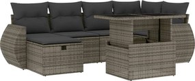 3275140 vidaXL Градински диван с възглавници, 7 части, полиратан, сив