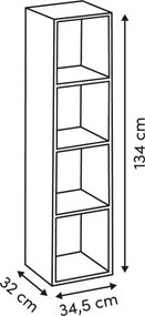 Рафт 5five Mix'n Modul, 4 отделения, MDF, 35x32x134 cm - Сив