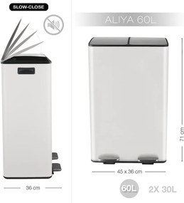 Стоманено кошче за боклук 2x30 l за рециклиране с педал в матово бял цвят Aliya – Spirella