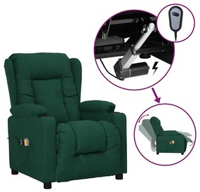 3098795 vidaXL Електрически масажен стол, тъмнозелен, текстил