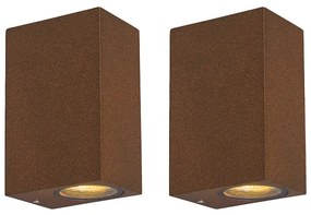 Комплект от 2 индустриални стенни лампи ръждиво кафяви 2-светлина IP44 - Baleno