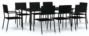 3099582 vidaXL Градински трапезен комплект, 9 части, черен