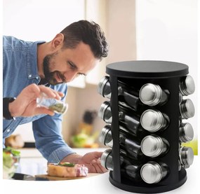 Бурканчета за подправки на стойка ZEPHYR ZP 1217 CR16, 16 бр. бурканчета, 4 нива, Въртяща се основа, Черен