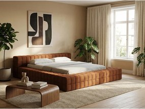 Двойно легло кафяво-сиво тапицирано с включена подматрачна рамка 140x200 cm Akela – Makamii