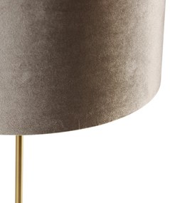 Настолна лампа месинг с кадифен абажур Taupe 35 см - Kaso