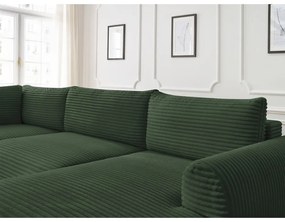 Тъмнозелен разтегателен ъглов диван от рипсено кадифе (десен ъгъл/"U" форма) Lucien – Bobochic Paris