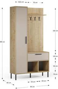 Кремаво-естествен комплект за коридор от декор от дъб 108x195x35 cm Heidy – Marckeric