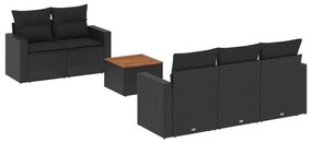 3224004 vidaXL Градински диван с възглавници, 6 части, черен, полиратан