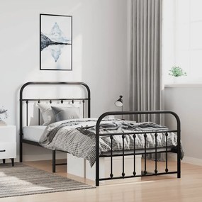 352590 vidaXL Метална рамка за легло с горна и долна табла, черна, 100x190 см