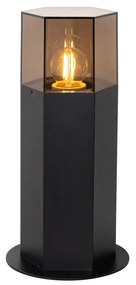 Външна подова лампа черна с димен абажур шестоъгълник 30 см - Denmark