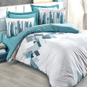 Спален комплект Cotton Box 129CTN2373, 100% памук, З части, Завивка 160х220 см, Чаршаф 160х240 см, Калъфка 50х70 см, Бял/зелен