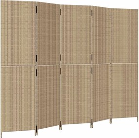 365351 vidaXL Параван за стая, 5 панела, бежов, полиратан