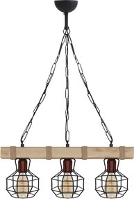 Дървен - метален таванен лампион Lumenia TopMebel в натурален - черен цвят 50x14x80cm