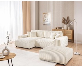 Кремав разтегателен ъглов диван от рипсено кадифе с място за съхранение (ляв ъгъл) Sarina – Ropez
