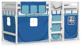 3283830 vidaXL Детско високо легло със завеси, синьо, 90x190 см, бор масив