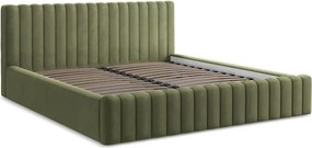 Зелено двойно легло 160x200 cm тапицирано с място за съхранение с включена подматрачна рамка Lemi – Makamii