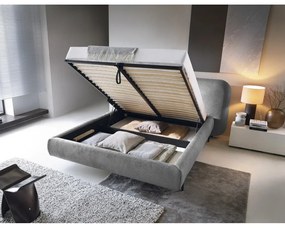 Сиво двойно легло 180x200 cm тапицирано с място за съхранение с включена подматрачна рамка Pointt – ELTAP