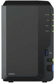 Synology DiskStation DS223, Tower, 2-bays 3.5'' SATA HDD/SSD, CPU 4-core 1.7 GHz, 2 GB DDR4 non-ECC, RJ-45 1GbE LAN Port, 3 x USB 3.2 Gen 1 Port, 1.28 kg, 2y