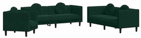 3209249 vidaXL Комплект дивани 3 части с възглавници, тъмнозелен, кадифе