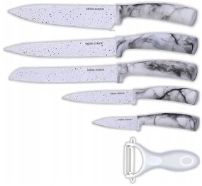 Комплект ножове и белачка SWISS ZURICH SZ 7348, 6 части, Стомана, Бял мрамор