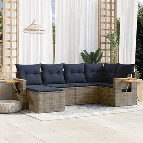 3227020 vidaXL Градински диван с възглавници, 6 части, полиратан, сив