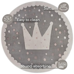 Сив детски килим ø 140 cm Crown - Hanse Home
