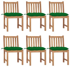 3073135 vidaXL Градински столове, 6 бр, с възглавници, тиково дърво масив