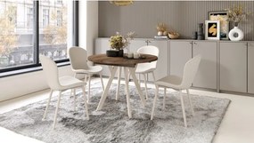 АЛМО Елегантен Орех/бежови крака - КРЪГЛА РАЗТЕГАТЕЛНА МАСА С Y-ОБРАЗНИ КРАКА В ЛОФТ/ИНДУСТРИАЛЕН СТИЛ ЗА ХОЛ ИЛИ ТРАПЕЗАРИЯ