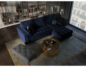 Ъглов разтегателен диван от синьо кадифе , десен ъгъл Santo - Milo Casa