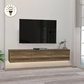 Стенен ТВ шкаф Damla от меламин с LED осветление – цвят орех 180×29.5×29.5 см