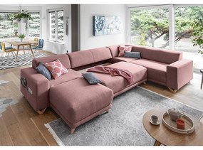 Розов разтегателен/с място за съхранение ъглов диван (десен ъгъл/U форма) Classy Sophie – Miuform
