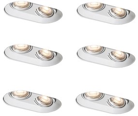 Комплект от 6 кръгли вградени прожектора бели GU10 50мм 2-светлинни - Hubs