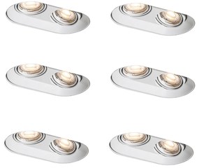 Комплект от 6 заоблени вградени спота бели GU10 50mm 2-Light - Hubs