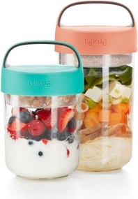 Бутилка с отделения Lekue On The Go 1010226, 600 мл, -20/+100°C, Херметично затваряне, Дръжка, Корал