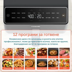 Разопакован: Фритюрник с горещ въздух Cosori Dual Blaze CAF-P583S, 1700 W, 6.4 л, 12 програми, 360 ThermoIQ, Двойни нагреватели, Сив