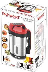 Блендер за супа Techwood TSM-1655, 1000W, 6 програми, 1.6 L, Инокс/червен