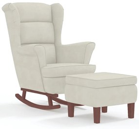 3121239 vidaXL Люлеещ се стол с облегалка, кремав кадифе и масивно дърво